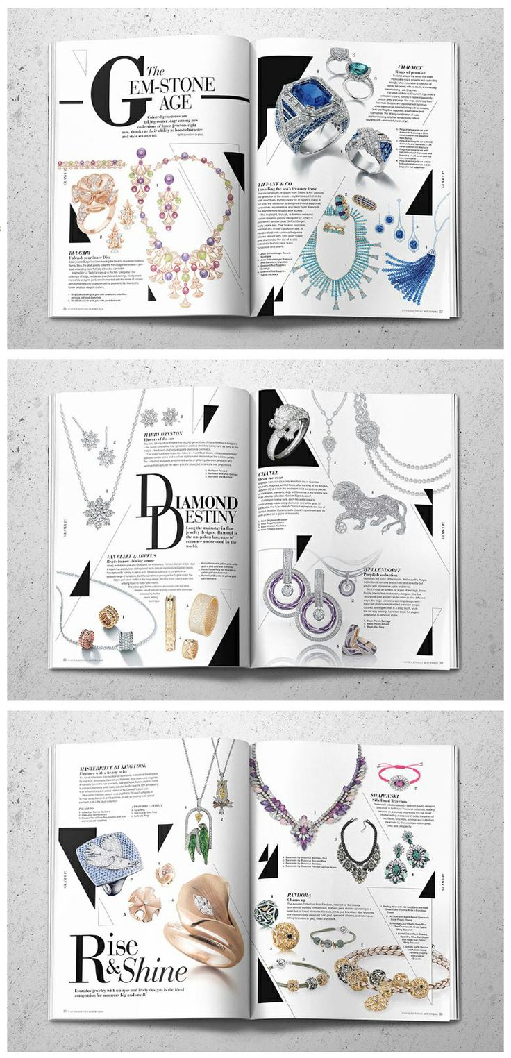 an open magazine with jewelry on it and the pages showing different styles of necklaces