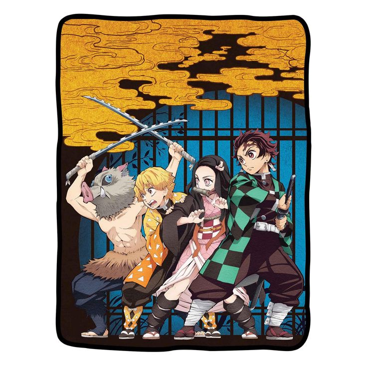 Demon Slayer Group Scene Throw Blanket - BUCKET POPCORN Group Art, Anime Poster, Wall Poster, Kimetsu No Yaiba, Demon Slayer, Wall, Anime, Art