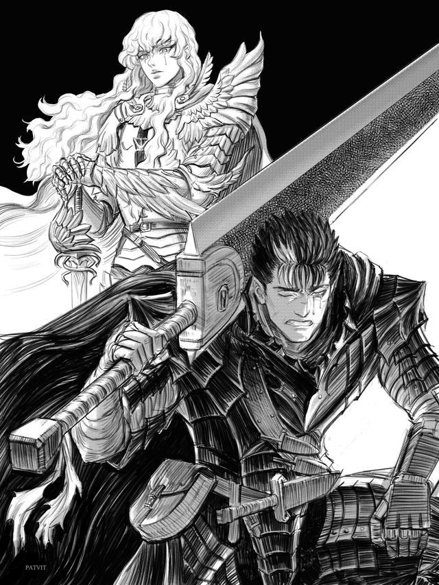 Griffith Guts, Kentaro Miura, Us When, Given Up, Swords, Anime, Art