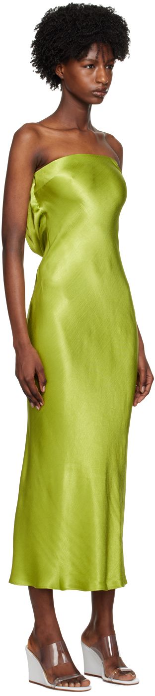 Viscose and ECOVERO™ viscose-blend satin dress. · Elasticized straight neck · Darts at chest · Hook-eye fastening at low back Supplier color: Chartreuse green Green Moon, Moon Dance, Chartreuse Green, Bec Bridge, Straight Neckline, Bec & Bridge, Dress Silhouette, Satin Dress, Hook Eye