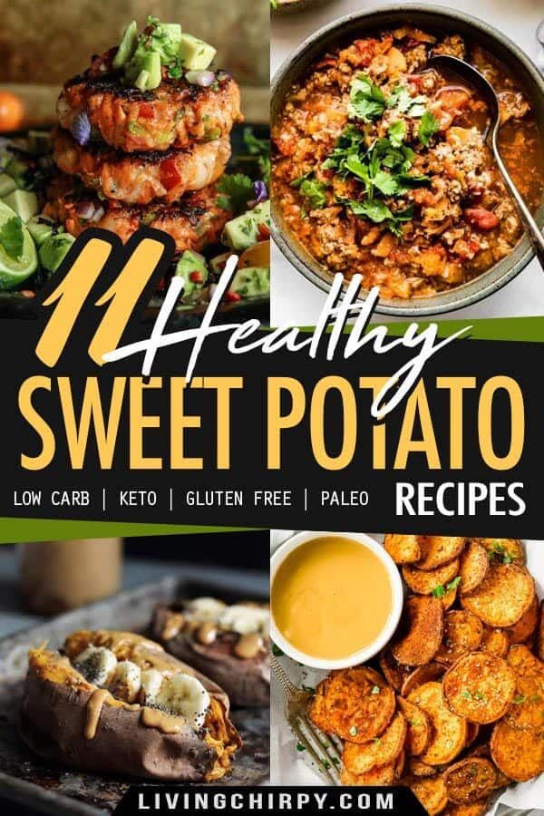 the cover of healthy sweet potato recipe book with pictures of different foods and sauces