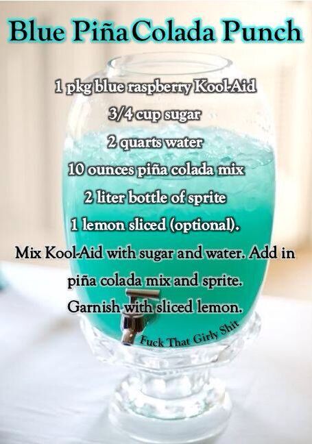 the blue pina cola punch recipe is in a glass with instructions on how to make it