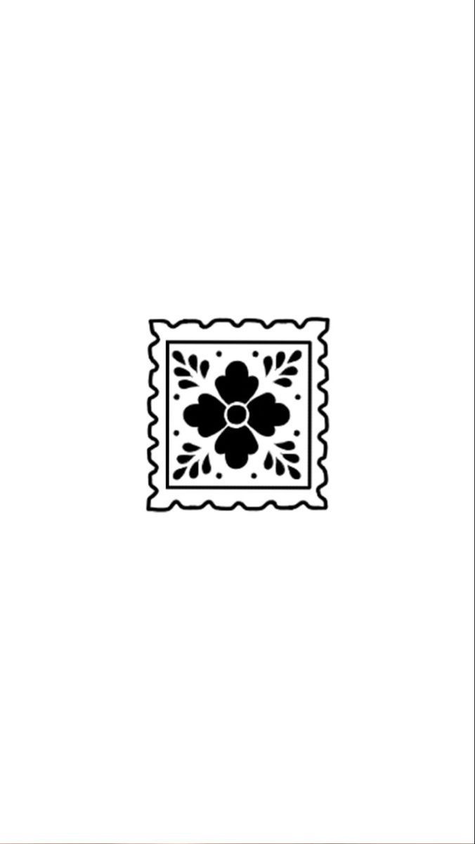 a black and white drawing of a flower in a square frame on a white background