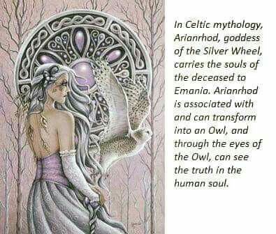 an image of a woman with a bird in her hand and the words, celtic mythology,