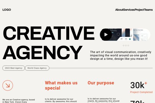 an image of a website page with the words creative agency written in black and white