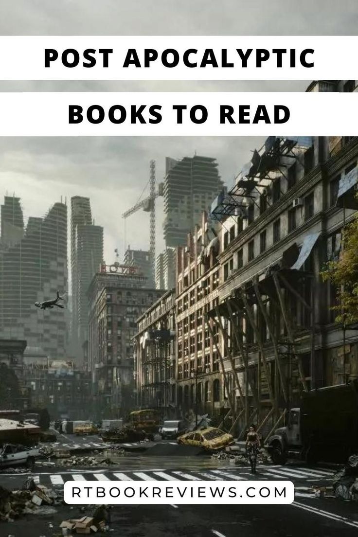 a city street with the words post apocalypticic books to read