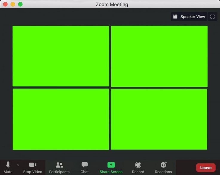 the zoom meeting screen is green and has four squares on each side, with one square at the center