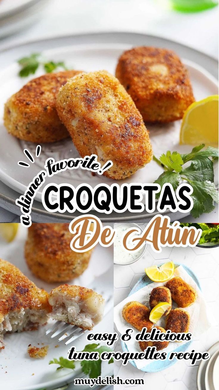 Indulge in these moist and flaky Croquetas De At�ún (Tuna Croquettes)! This easy and versatile recipe is perfect for serving as an appetizer or a main dish. Crowned with zesty cilantro crema and a fresh squeeze of lemon, each bite will take you on a culinary trip to your favorite coastal getaway. Dive into this delightful tuna croquettes recipe and elevate your dining experience! Tuna Croquettes Recipe, Tuna Croquettes, Milanesa Recipe, Cilantro Crema, How To Cook Tuna, Croquettes Recipe, Tuna Patties, Mexican Crema, Mexican Appetizers