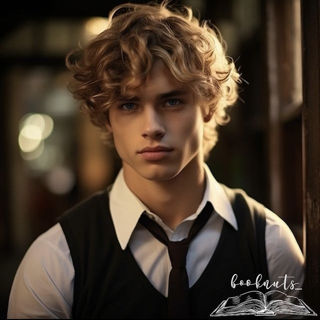 a young man with curly hair wearing a vest and tie