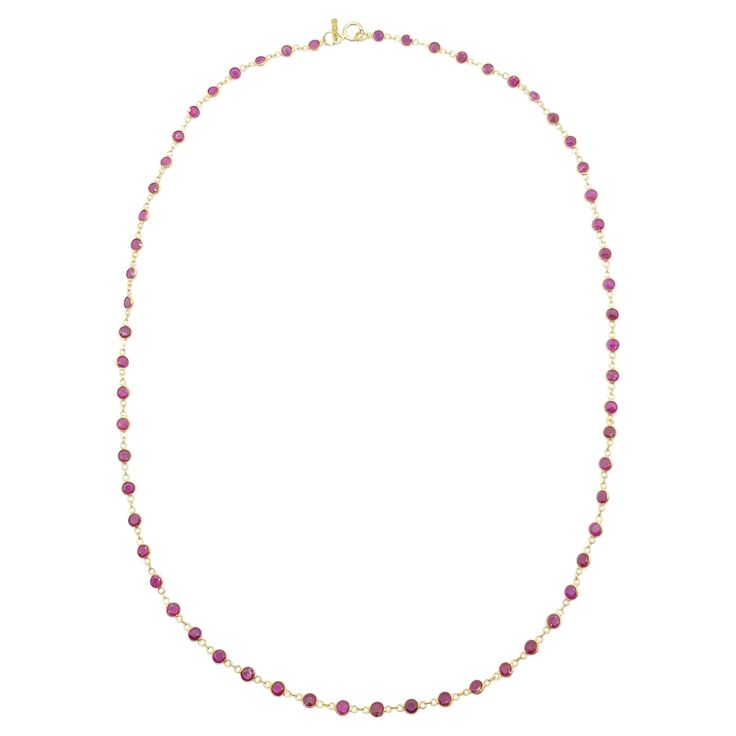 Ruby 9.20 carats Necklace set in 18 Karat Gold Settings Width: 0.3 cm Length: 46.5 cm (18.3") Total Weight: 3.45 grams "We first opened doors in 1980 when it was then situated in the vicinity of the Victory Monument; a small and modest storefront with a couple of counters. From its humble beginnings to where it stands today, our company has proven its abilities as a jeweler. Since the beginning, we have been supplying fine quality pieces to dealers, wholesalers and customers worldwide. From then Classic Ruby Necklace With Diamond Cut, Yellow Gold Single Strand Round Necklace, Yellow Gold Single Strand Necklace, Luxury Round Faceted Necklaces, Luxury 14k Gold Faceted Necklaces, Luxury Faceted 14k Gold Necklaces, Luxury 14k Gold Faceted Necklace, Fine Jewelry Round Faceted Necklace, Formal Ruby Necklaces With Round Beads