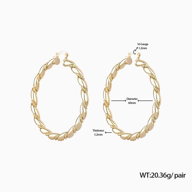 Dare to stand out with these large twist hoop earrings! With their bold design and captivating intertwining twists, these earrings will make you shine. Take a risk, and make a statement! Material: -14k gold plated brass Quantity & Measurement： -Gauge: 16g | 1.2mm -Internal diameter: 60mm | 2.36" -Include: a pair * Get inspired: 365 days ear piercings challenges-clicker here for more ear style. Modern Twist Metal Twisted Hoop Earrings, Modern Twist Metal Hoop Earrings, Modern Twisted Metal Hoop Earrings, Gold Twisted Metal Hoop Earrings, Twist Hoop Earrings, Ear Style, Take Risks, 365 Days, Bold Design