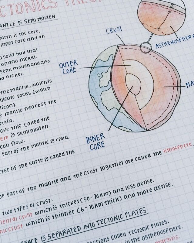 an open notebook with some writing on it and diagrams about the earth's core