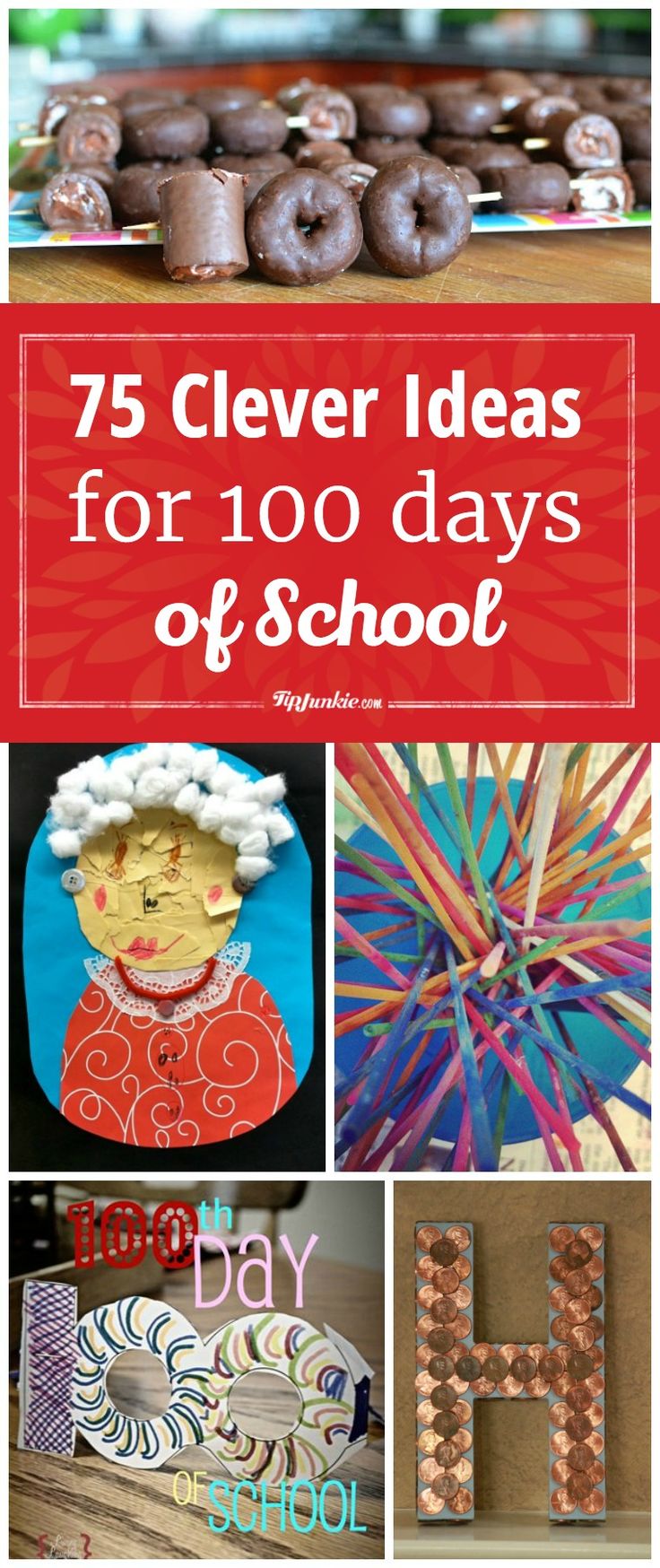 the words clever ideas for 100 days of school are shown in this collage with images