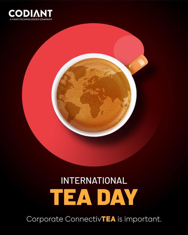 a cup of coffee with the words international tea day on it