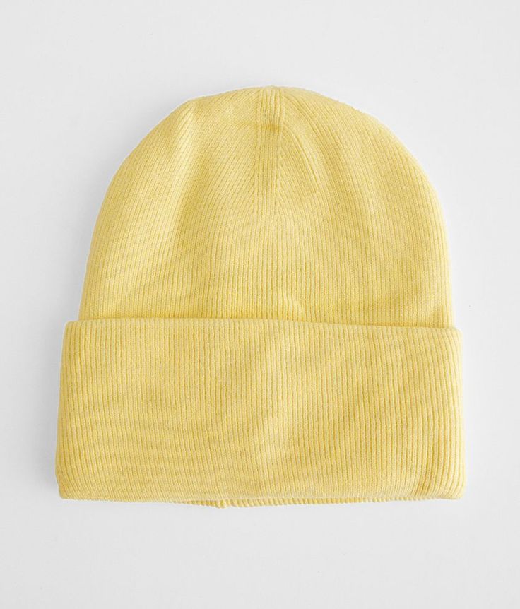 BKE Cuffed Beanie - Yellow , Women's Celandine Ribbed knit beanie One size fits most. 50% Viscose 30% Polyester 20% Nylon. Hand wash cold with like colors. Only non-chlorine bleach when needed. Lay flat to dry. Apparel & Accessories > Clothing Accessories > Hats Yellow Cotton Beanie Hat, Spring Ribbed Beanie Hat, Soft Knit Spring Hats, Yellow Beanie Cap For Winter, Spring Beanie Cap, Solid Color Ribbed Beanie Hat, Solid Ribbed Beanie Hat, Fitted Spring Beanie Cap, Casual Yellow Beanie For Cold Weather