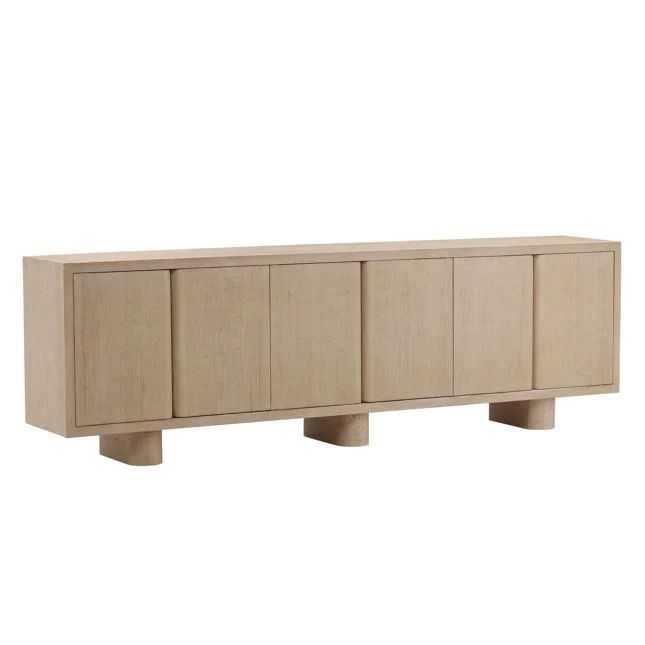 the sideboard is made out of wood and has three shelves on each side, one with