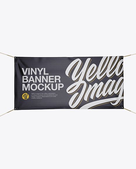 a banner hanging on a rope with the words vinyl banner mockup