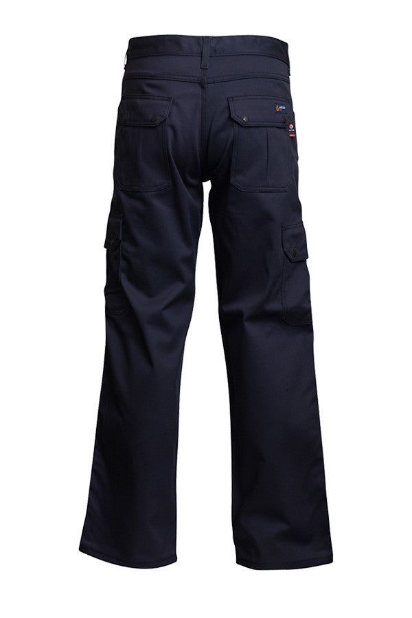 P-INCNYT9 Description LAPCO FR flame-resistant cargo pants with an exclusive moisture management finish keep you cool, dry, and safe. Got plenty to carry around with you at work? Then these are the pants for you. Many hands-free carrying options are included in this new style. Enjoy the durability of pants made to withstand hard work in addition to a neat, professional look. Mid-rise pants with straight leg openings. Relaxed fit through seat and thighs. Non-conductive button and snap closures. R Functional Straight Leg Work Pants With Pockets, Navy Cargo Pants With Side Pockets, Cotton Work Pants With Functional Pockets, Navy Cargo Pants For Workwear, Navy Cargo Bottoms For Workwear, Functional Cotton Cargo Pants For Work, Navy Cotton Utility Cargo Pants, Standard Cut Work Pants With Side Pockets, Navy Cotton Cargo Pants With Hip Pockets