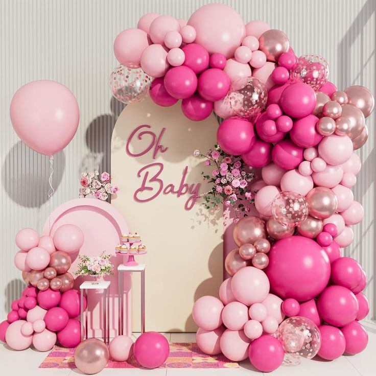 a baby shower with balloons and decorations