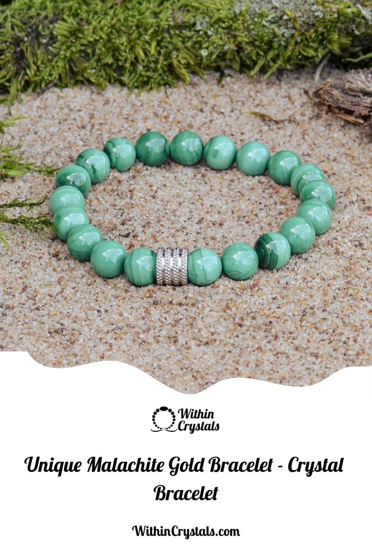 Elevate your style with our stunning Malachite Gold Bracelet ✨ Handmade with genuine malachite stones and elegant gold accents, this crystal bracelet is a must-have accessory for any outfit! Shop now and add a touch of luxury to your look 💫 #malachitebracelet #crystalbracelet #goldbracelet Green Gemstone Beads Bangle Bracelet, Malachite Gemstone Bracelets As Gift, Green Malachite Beaded Bracelet As Gift, Green Agate Crystal Bracelet With Gemstone Beads, Green Bangle Crystal Bracelet With Natural Stones, Green Malachite Beaded Bracelets As Gift, Green Agate Bracelets For Gifts, Green Bohemian Crystal Gemstone Bracelet, Green Agate Bracelets With Natural Stones