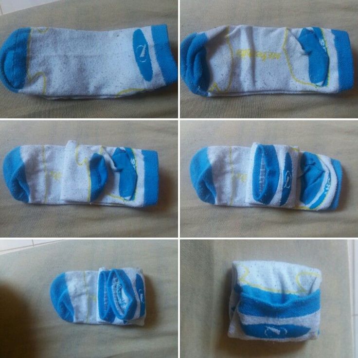 four pictures show how to fold up socks