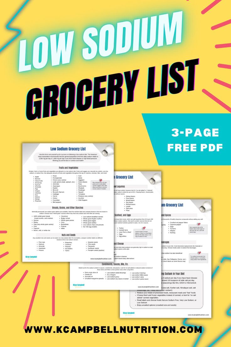 Low sodium grocery list 3-page free download Low Sodium Foods List Blood Pressure, Low Sodium Substitutes, Low Sodium Shopping List, Sodium Free Diet, Salt Free Diet Meals Low Sodium Recipes, Low Sodium Diet Food Lists, Low Sodium Foods List, Low Sodium Grocery List, Sugar Free Food List