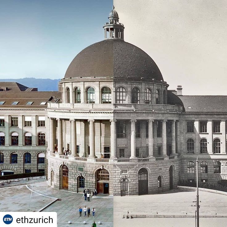 an old photo of a large building with a dome on top