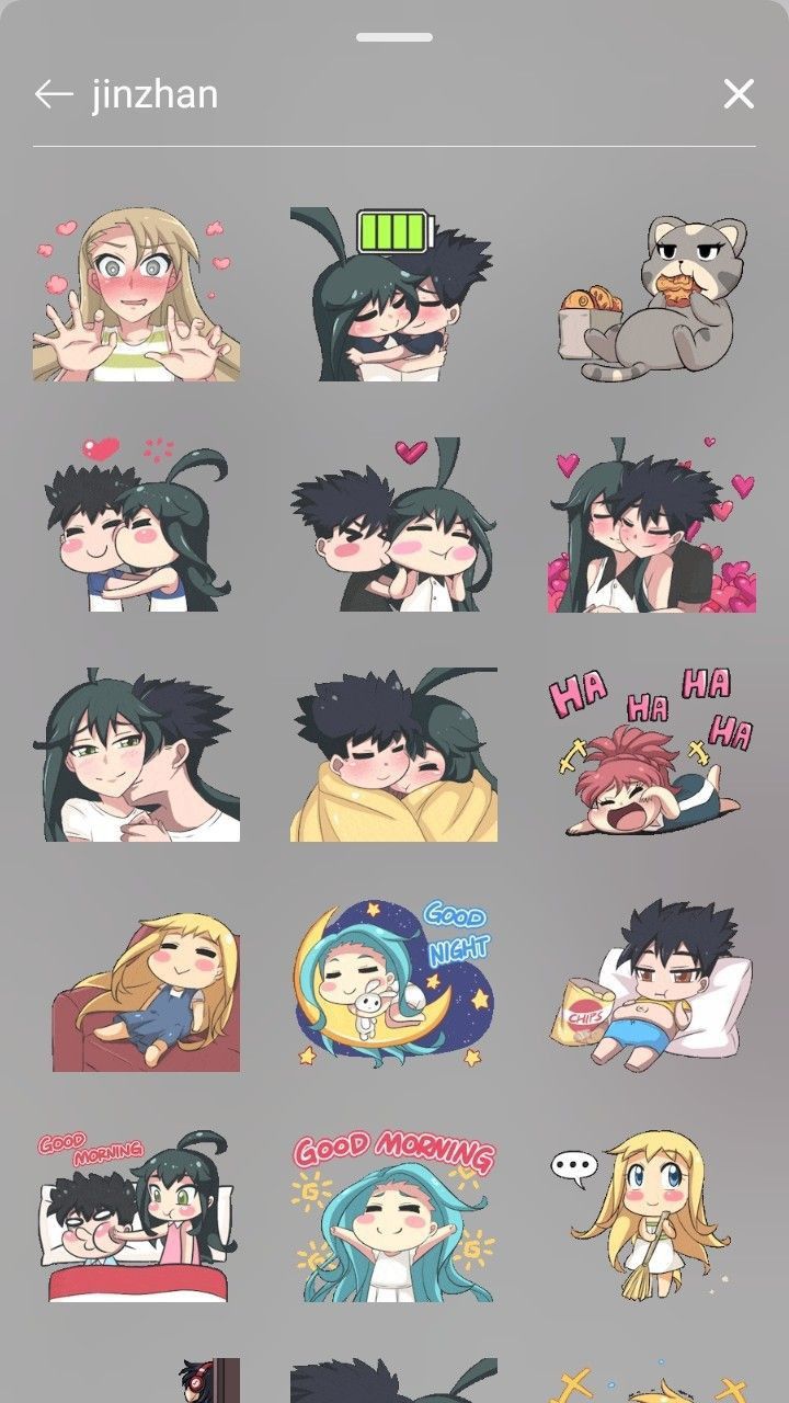 some stickers that are on the back of a cell phone, with different characters