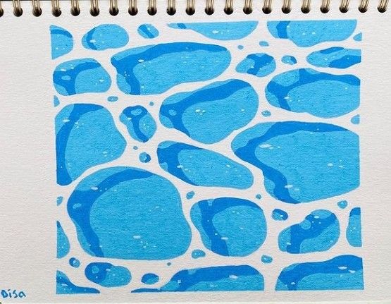 a drawing of blue water bubbles on white paper