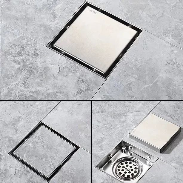 four different views of a square shower drain