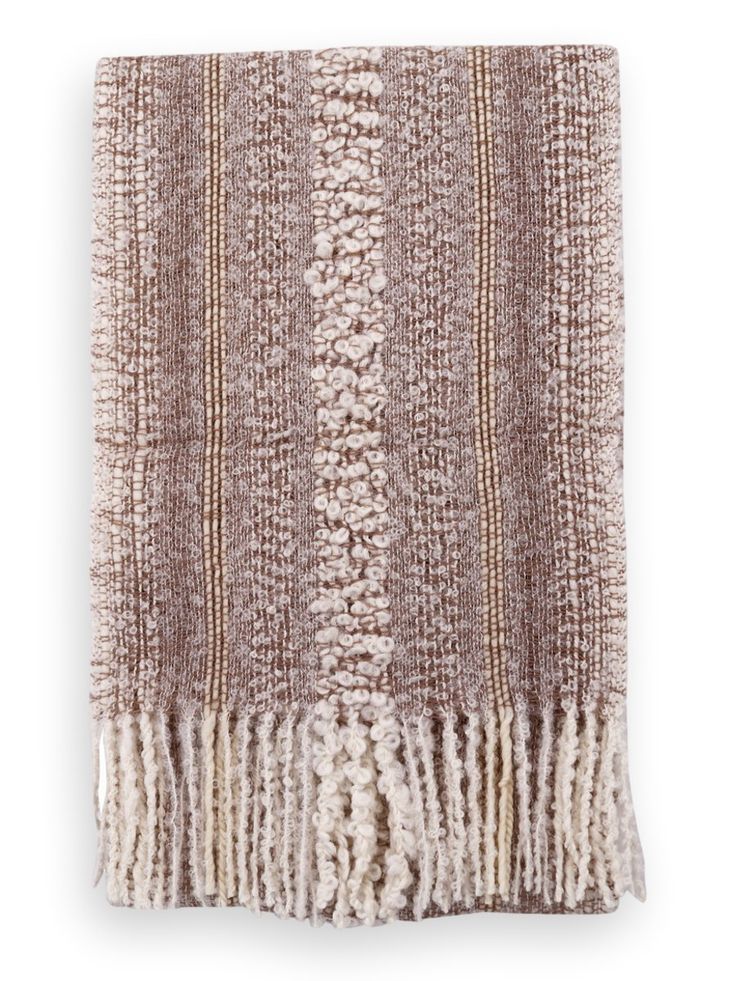 100% BABY ALPACA BOUCLE SCARF A step above casual without getting too serious, our Handwoven Bouclé Scarves help you keep cozy whiles stylishly seize the day, night, and everything in between. Each bouclé scarf is handwoven in Peru on a wooden loom. Not only does this bolster economic empowerment in remote rural regions, but your purchase will help preserve Peru's cultural heritage. EASY CARE Machine Washable. Use Lay flat to dry. Do not tumble dry. GIFTING: Gift Wrapped in Box. PRODUCT DETAILS One Size Beige Scarves For Fall, Cozy Beige Soft Knit Scarves, Cozy Beige Soft Knit Scarf, Cozy Beige Scarves One Size, Cozy Beige One-size Scarves, Cozy One-size Beige Scarves, Casual Cream Scarf, One Size, Beige Casual Scarves One Size, Casual Cream Scarf One Size