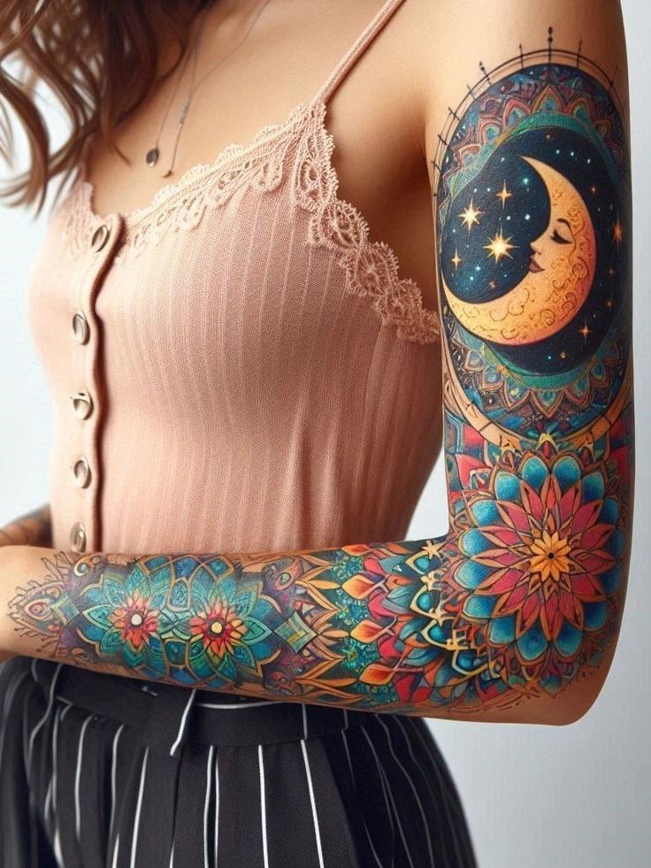 a woman with tattoos on her arms and arm