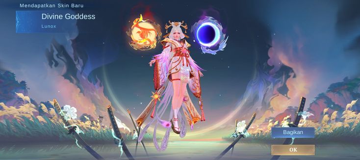 an image of a game character in the middle of a scene with swords and fire