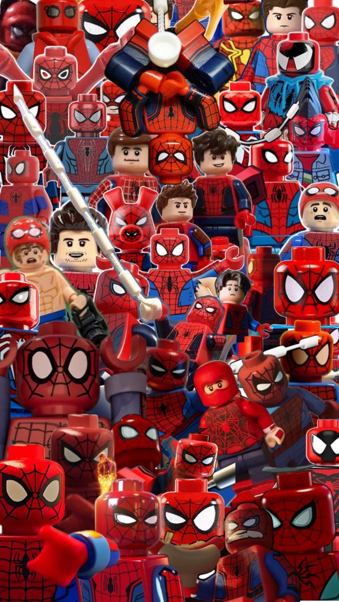 many legos are arranged in the shape of spider - man and other superhero characters