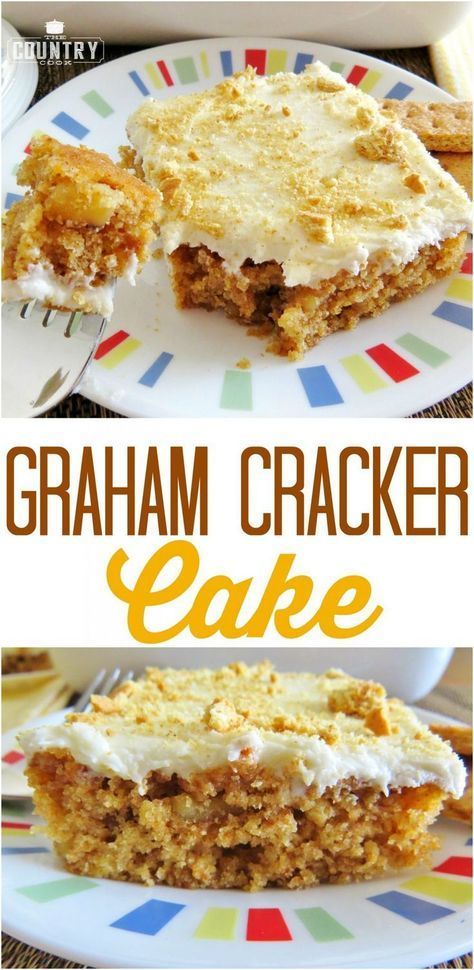 graham cracker cake on a plate with the title above it