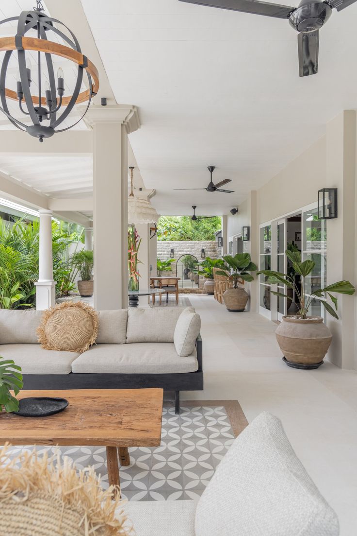 a living room filled with furniture and lots of plants