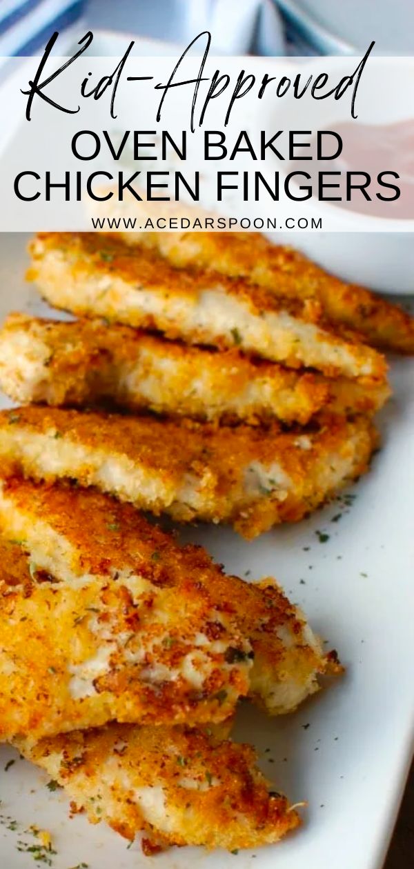 fried oven baked chicken fingers on a white plate