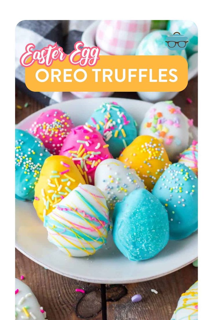 an easter egg oreo truffles on a plate with sprinkles