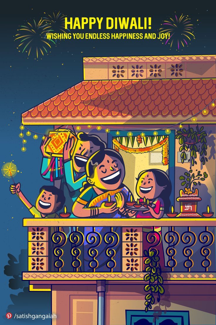 an image of a family celebrating diwali with fireworks in the sky above them