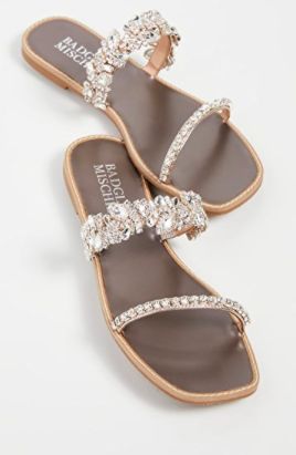 Badgley Mischka Jenelle Slide Sandals Best Bridal Shoes, Tiffany Blue Nikes, Bridal Flats, Bridal Shoes Flats, Bridal Sandals, Atelier Versace, Bridal Heels, Wedding Sandals, Girly Shoes