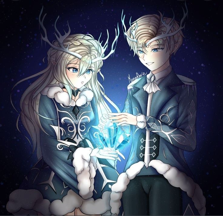 two people standing next to each other in front of a night sky with stars and clouds