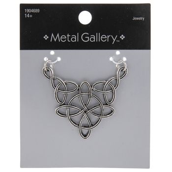 the metal gallery celtic necklace is shown in silver and has an intricate design on it