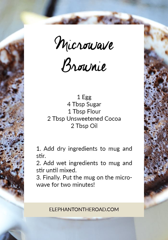 microwave brownie recipe in a mug with instructions for how to make the best chocolate cake