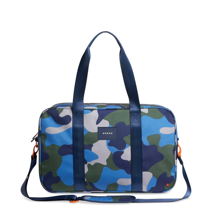 state bags rockaway duffle polyester canvas camo front view click to zoom Casual On-the-go Duffle Bag With Luggage Sleeve, Travel Tote Bag With Adjustable Strap, Weekend Trip Tote Luggage With Adjustable Strap, Trendy Travel Shoulder Bag, Trendy Travel Bag With Removable Pouch, Casual Shoulder Travel Bag, Casual Travel Satchel With Double Handle, Travel Diaper Bag With Luggage Sleeve And Double Handle, Trendy Satchel Weekender Bag For Travel