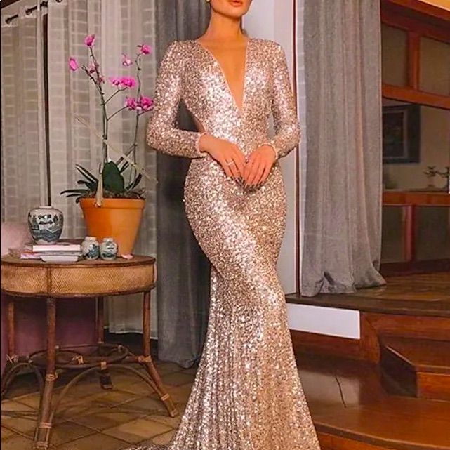 Mermaid/Trumpet Open Back Sequence Formal Evening Dress Long Sequin Dress, Party Kleidung, Long Sleeve Gown, Formal Party Dress, Mini Robes, Maxi Robes, Evening Party Dress, Formal Party, Mermaid Prom Dresses