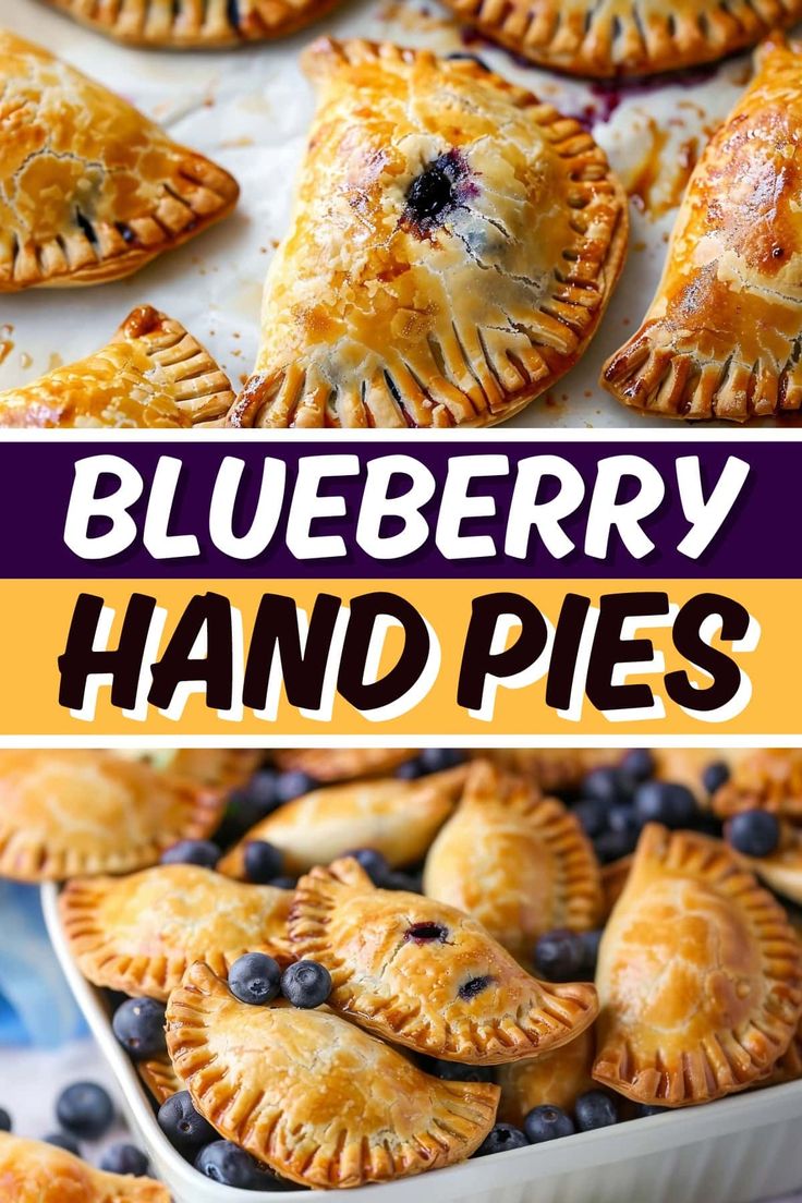 blueberry hand pies with fresh berries on top and in the background, there is a