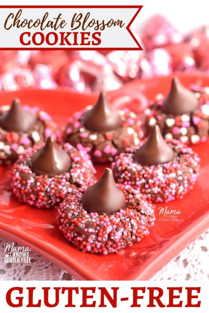 chocolate covered donuts with sprinkles are on a red plate next to hearts