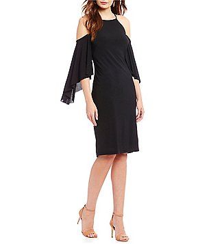 R & M Richards Cold-Shoulder Flutter-Sleeve Dress Perfect Black Dress, Formal Dresses For Women, Flutter Sleeve Dress, Dillard's, Formal Gowns, Petite Size, Party Fashion, Dress Beautiful, Special Occasion Dresses