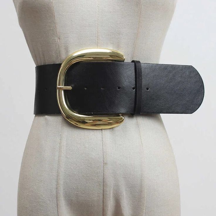 Vegan Leather Big Buckle Wide Belt - Kelly Obi New York Trendy Black Belt With Metal Pin Buckle, Chic Black Belt For Fall, Black Leather Belt For Fall, Chic Black Leather Belt, Elegant Black Faux Leather Belt, Trendy Black Belt With Buckle Closure, Casual Black Belt With Buckle Closure, Black Casual Belt With Buckle Closure, Athleisure Dress