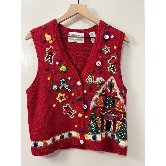 Marisa Christina The Christmas Collection 1998 Red Vintage Vest Size S Petite Holiday Vest Outfit, Vintage Christmas Sweater Outfit, Christmas Vest Outfit, Outfit With Vest, Christmas Knits, Christmas Sweater Outfits, Holiday Vest, Ugly Christmas Sweater Vest, Sweater Vest Outfit